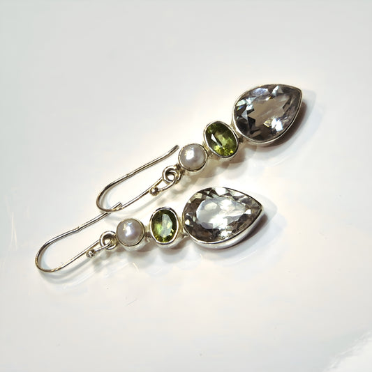 Green Amethyst, Pearl & Peridot Earrings