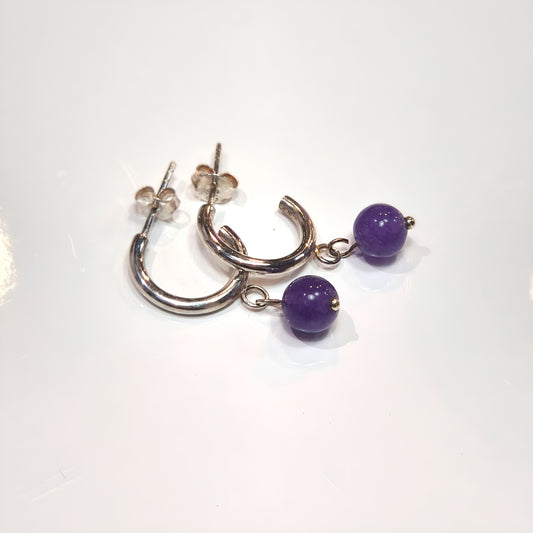 Amethyst Bead Hoop Earrings