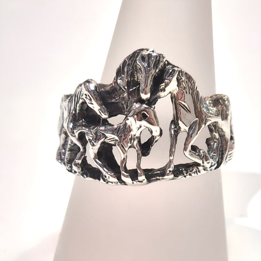 Sterling Silver Horse Family Ring