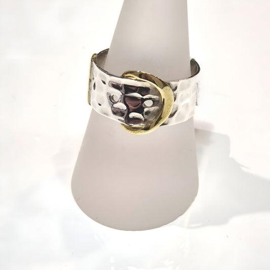 Sterling Silver & Brass Buckle Ring