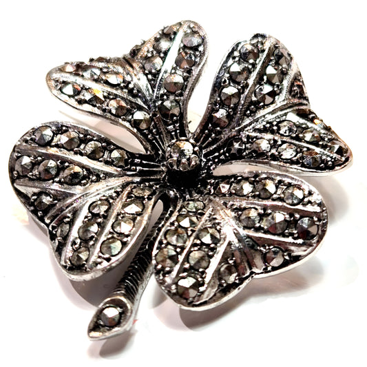 Vintage Marcasite Four-Leaf Clover Brooch