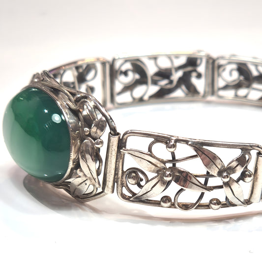 Estate Silver & Chrysoprase Bracelet