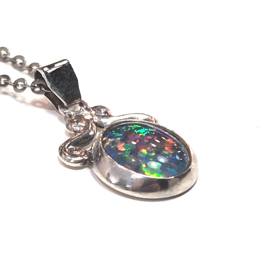 Estate Sterling Silver Triplet Opal Pendant