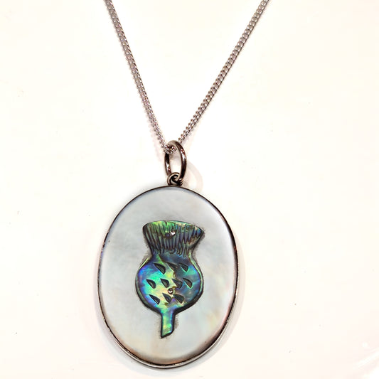 Estate Mother of Pearl & Paua Shell Thistle Pendant