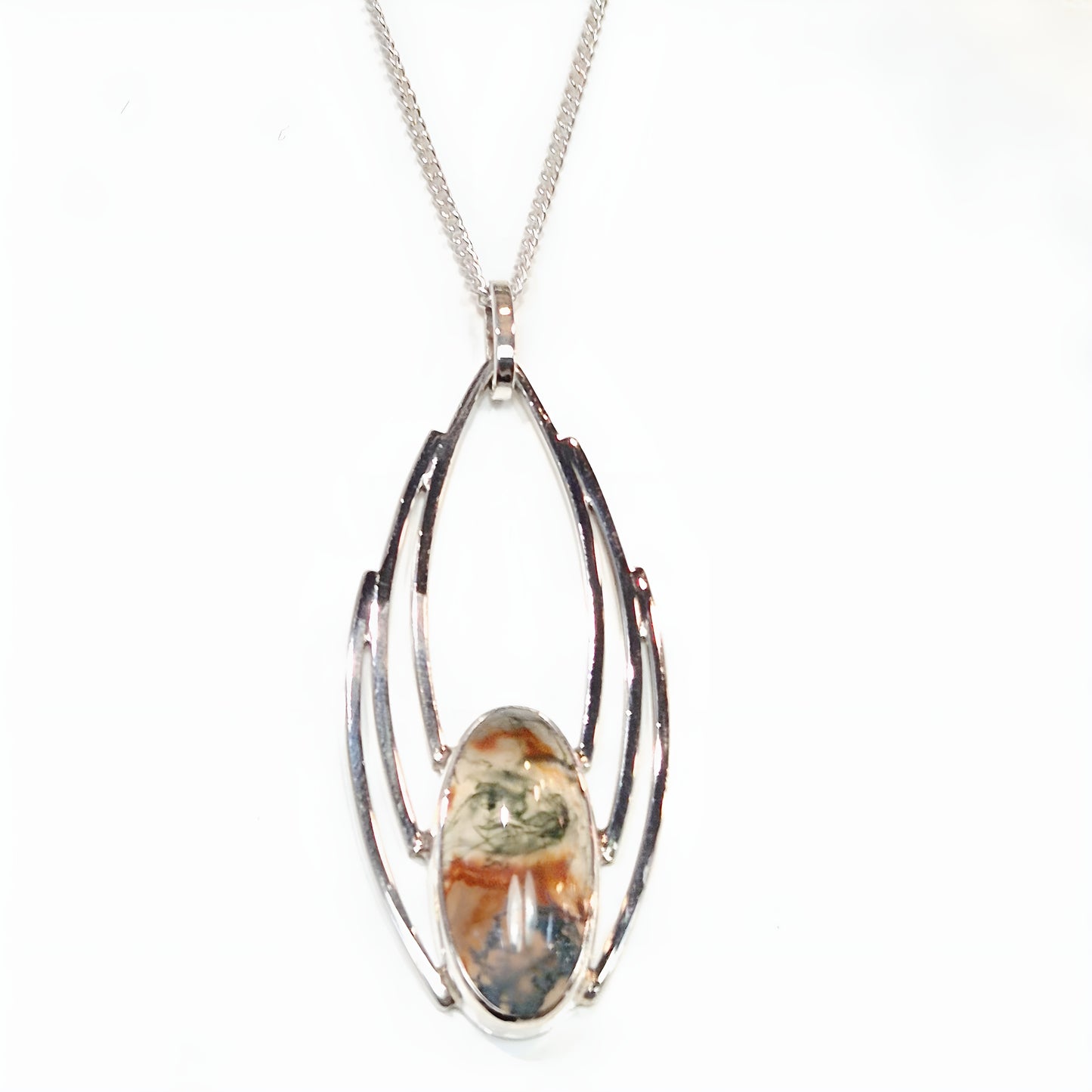 Estate Sterling Silver Pendant with Synthetic Moss Agate