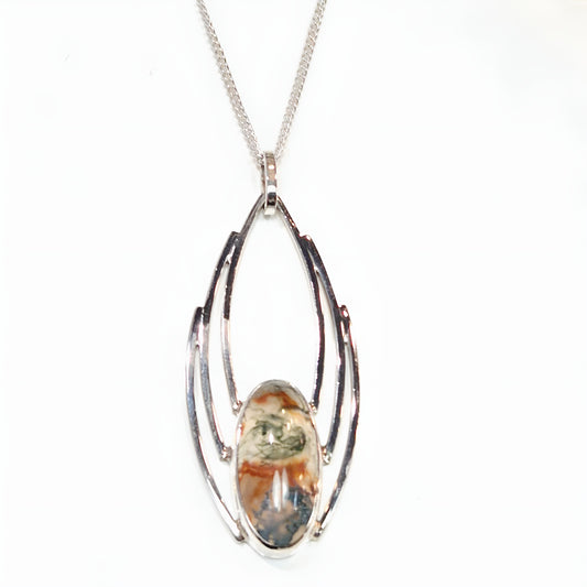 Estate Sterling Silver Pendant with Synthetic Moss Agate