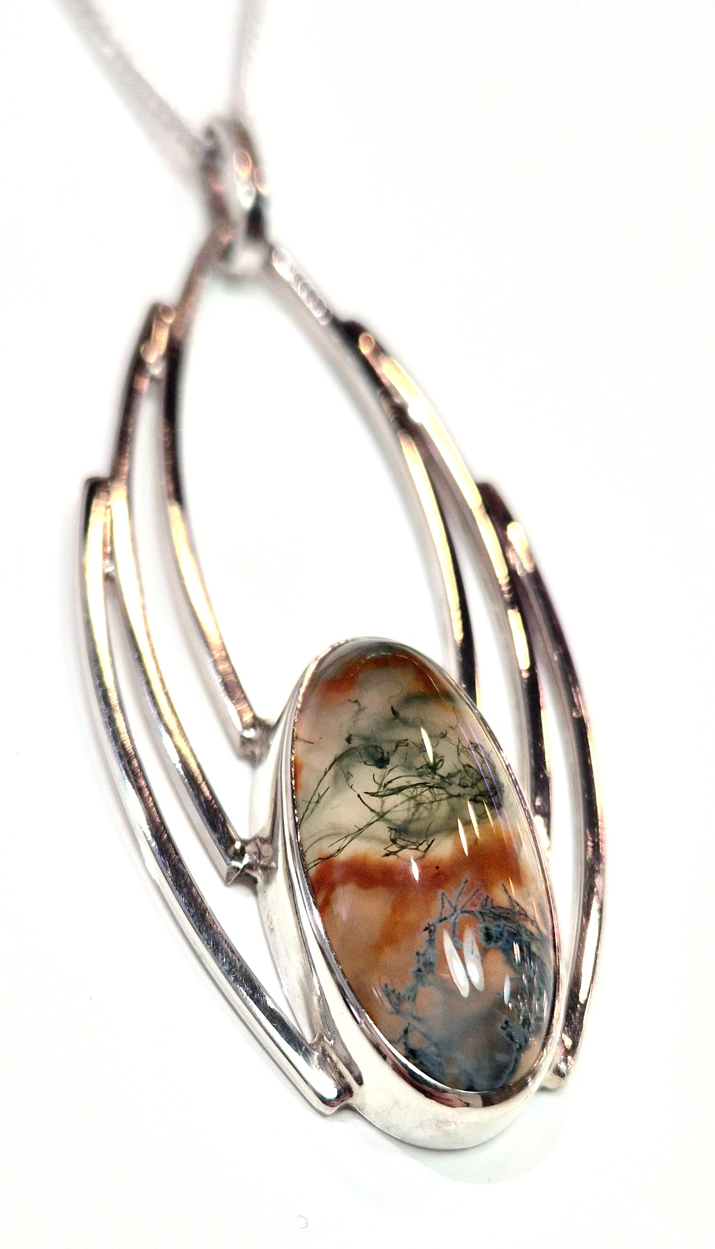 Estate Sterling Silver Pendant with Synthetic Moss Agate