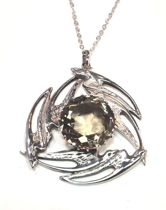 Estate Sterling Silver Pendant with Smokey Quartz & Abstract Design