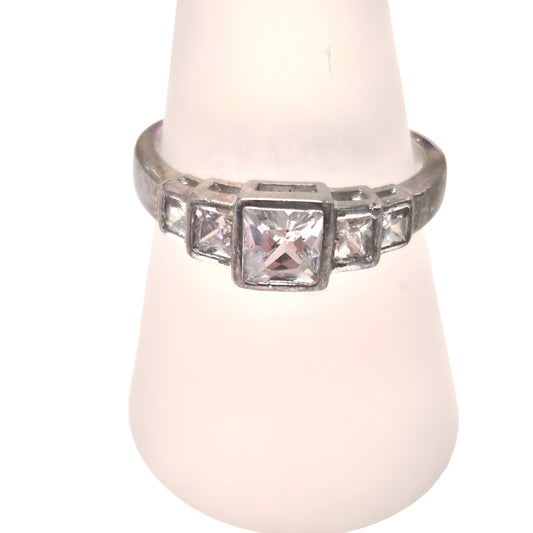 Estate Sterling Silver Princess-Cut CZ Ring