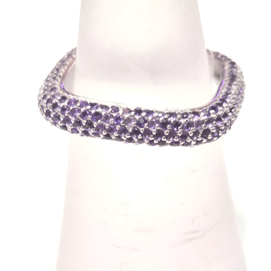 Estate Sterling Silver Amethyst Pavé Ring