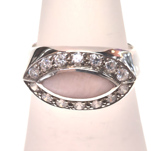 Estate Sterling Silver MOP & CZ Marquise Ring