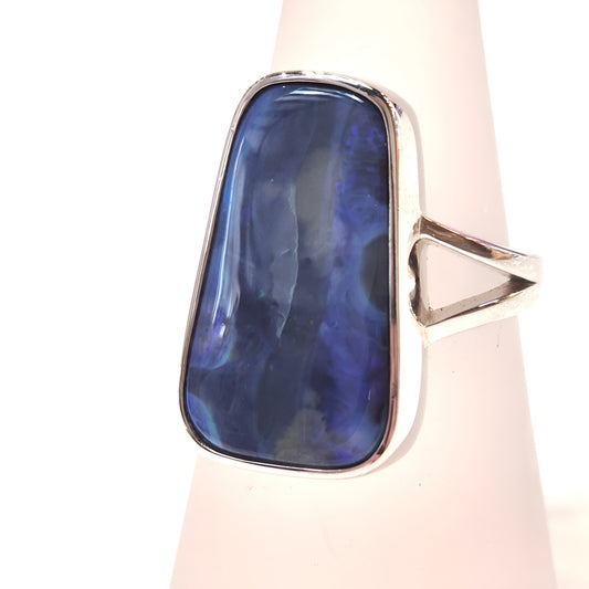 Deep Blue Boulder Opal Ring