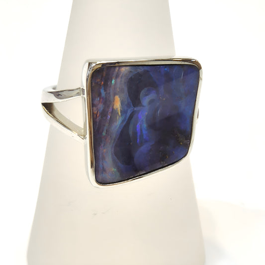 Midnight Flame Boulder Opal Ring
