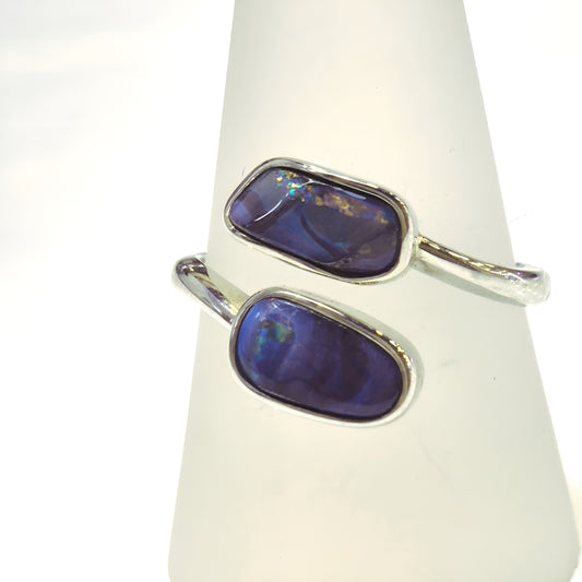 Double Boulder Opal Ring - Indigo Flow