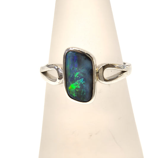 Emerald Flame Boulder Opal Ring
