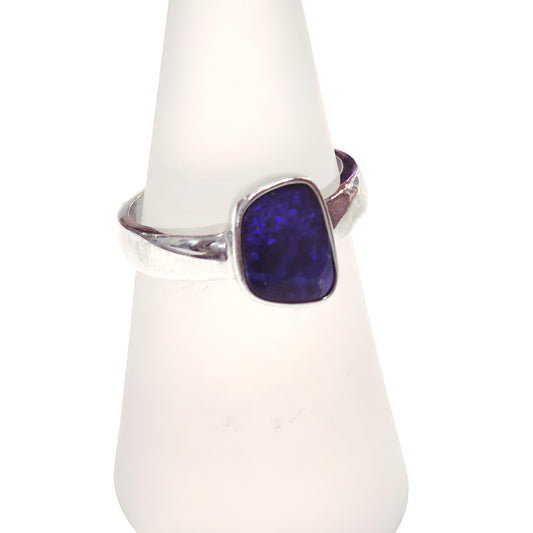 Deep Blue Boulder Opal Ring