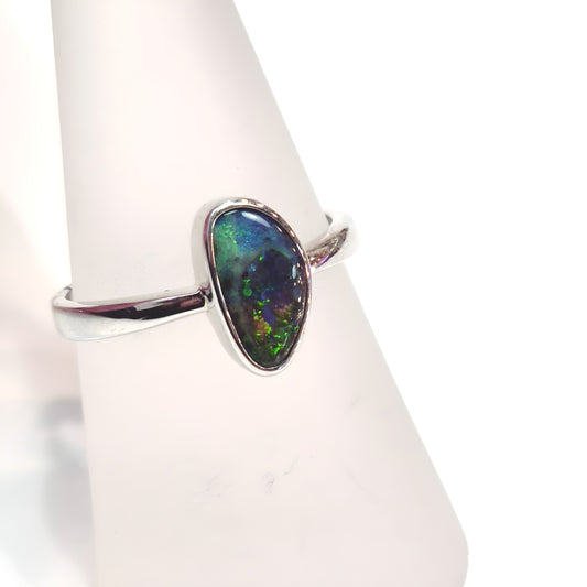 Aurora Flame Boulder Opal Ring