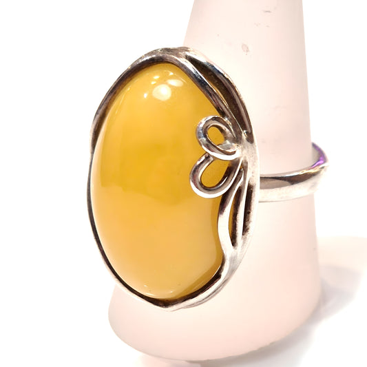 Butterscotch Amber Ring with Scroll Detail
