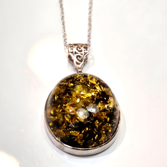 Round Green Amber Pendant