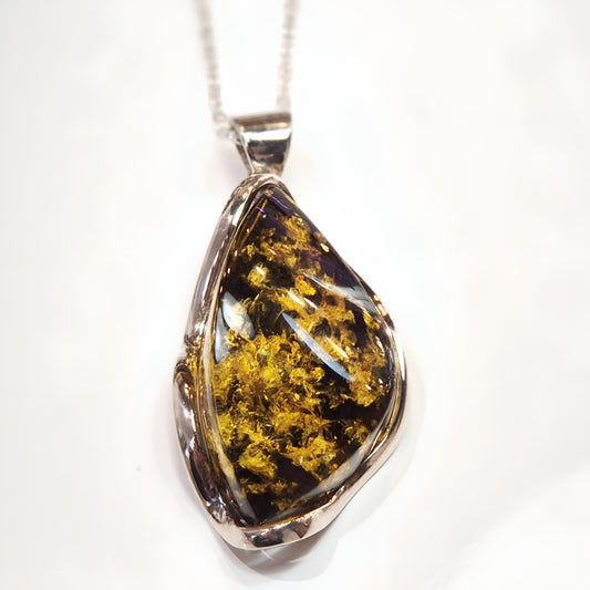 Leaf-Shaped Green Amber Pendant