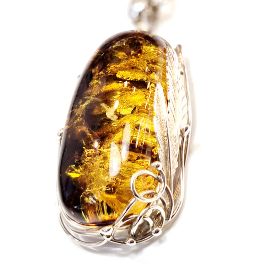 Cognac Amber Feather Pendant