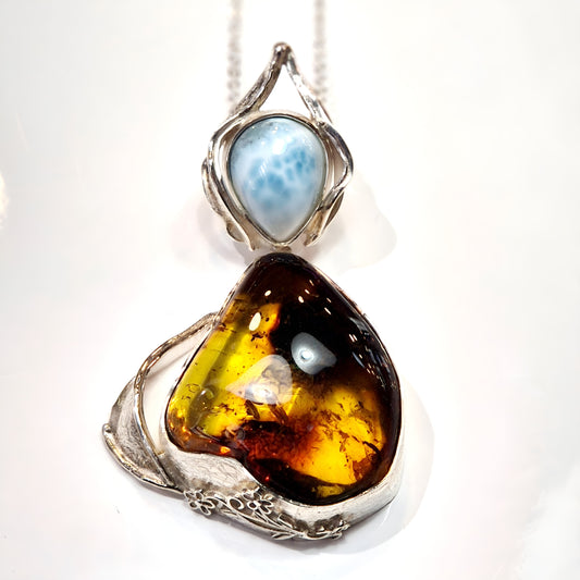 Amber and Larimar Pendant