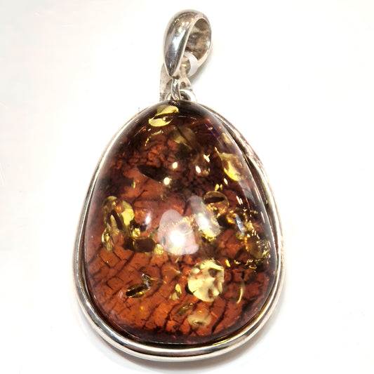 Golden Cognac Amber Teardrop Pendant