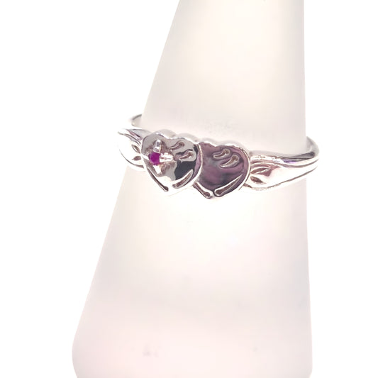 Double Heart mini Signet Ring with Ruby