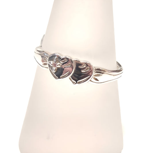 Double Heart mini Signet Ring with Pink CZ