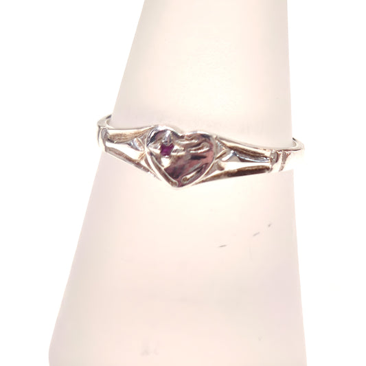 Mini Heart Signet Ring with Ruby