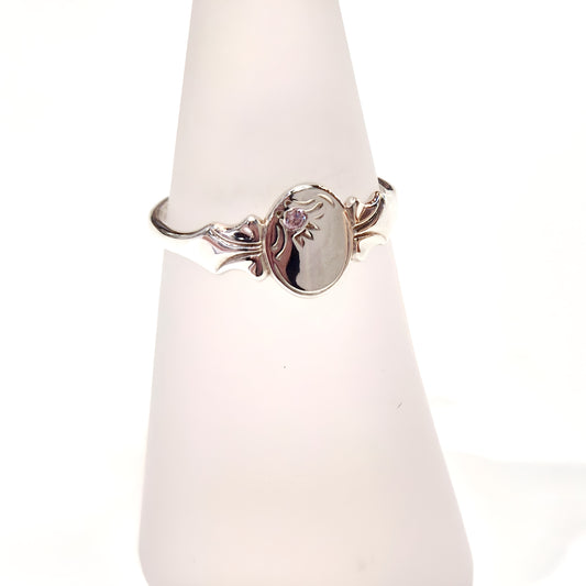 Oval Mini Signet Ring with Pink CZ