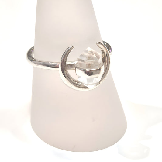 Crescent Moon Clear Quartz Ring