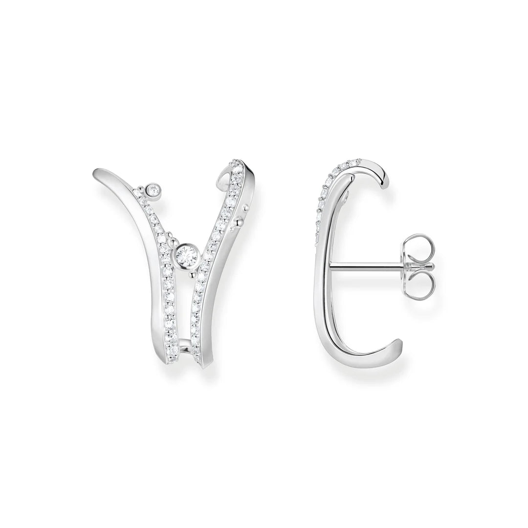 Ear Stud Wave With Stones