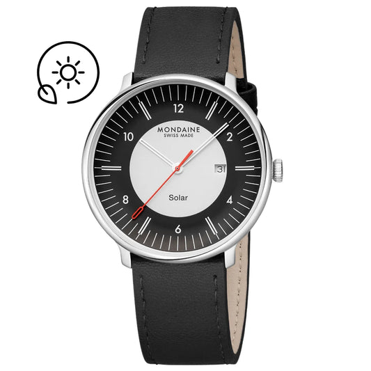 MONDAINE DOPPIO SOLAR
BLACK GRAPE LEATHER, 41 MM
