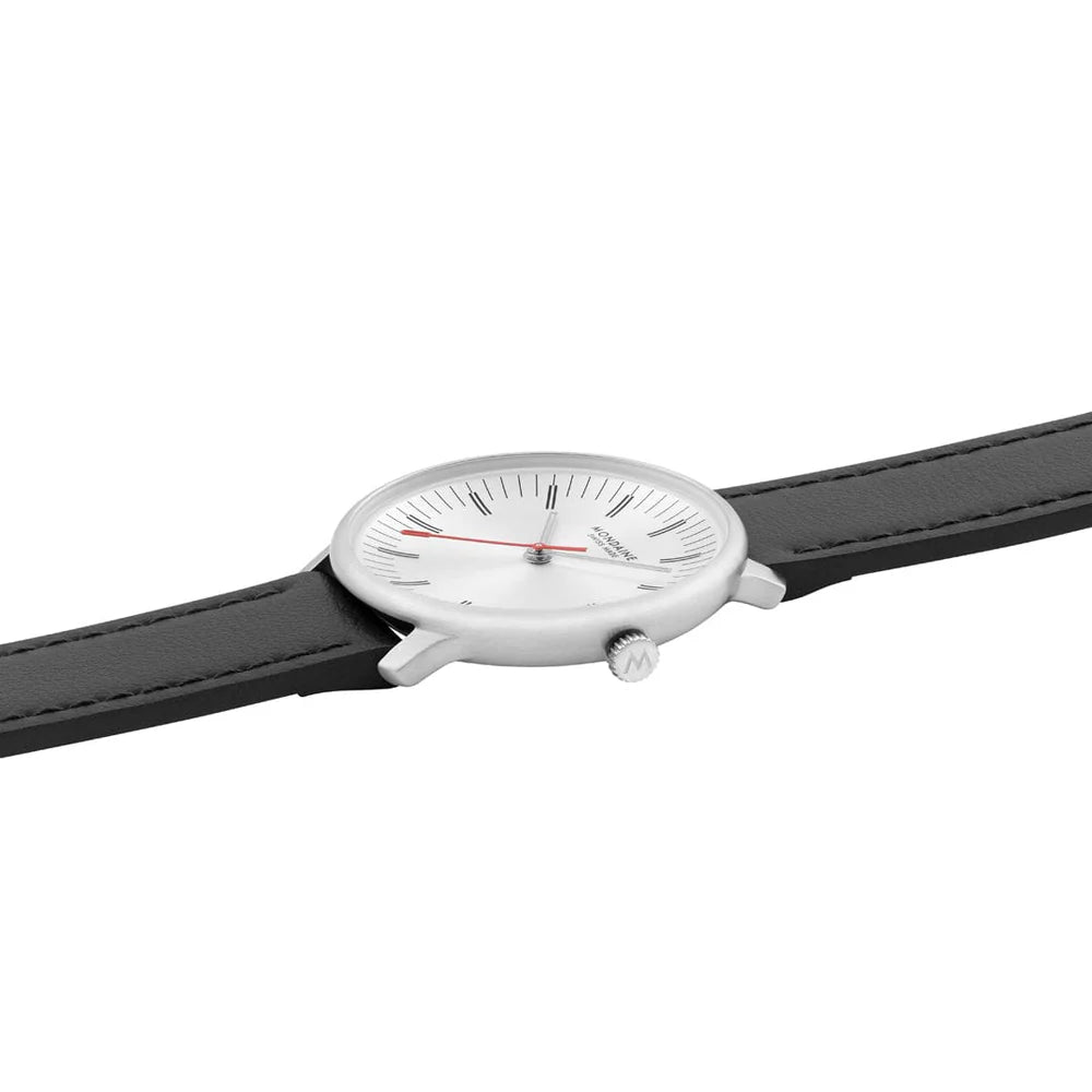 MONDAINE DOPPIO WHITE DIAL BLACK VEGAN GRAPE LEATHER, 33mm