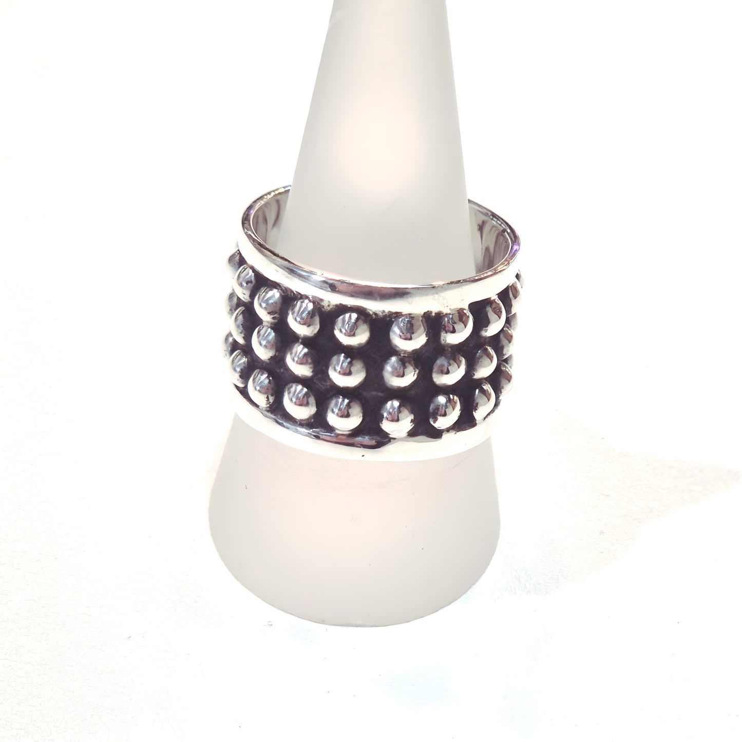 Bold Beaded Sterling Silver Band