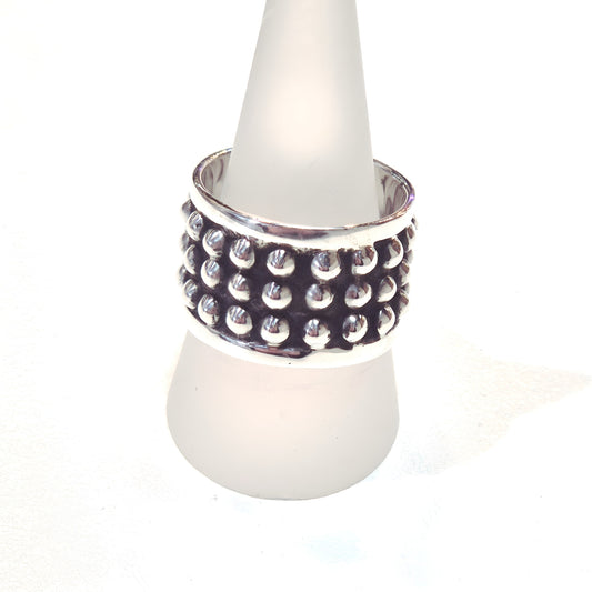 Bold Beaded Sterling Silver Band