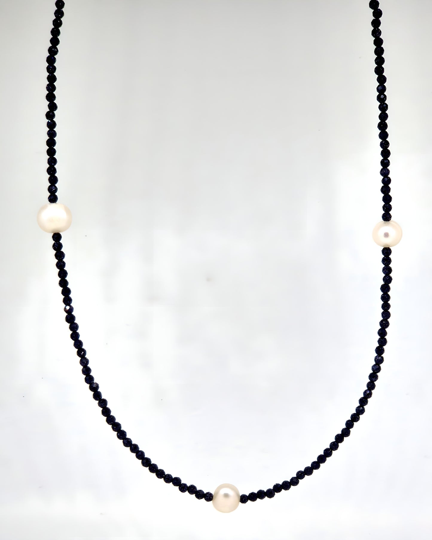 Deep Navy Spinel & Freshwater Pearl Necklace