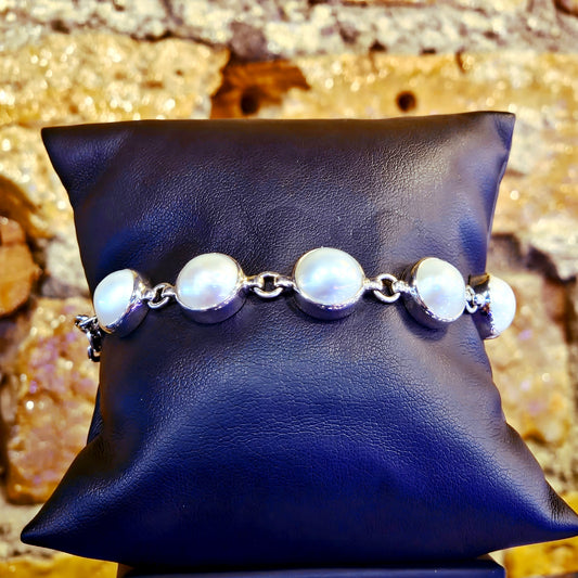 Sterling Silver Mother of Pearl Link Bracelet