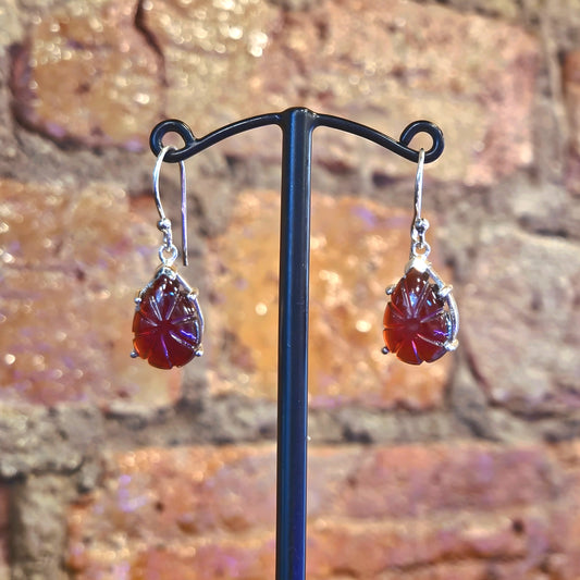 Carved Tourmaline Drop Earrings
