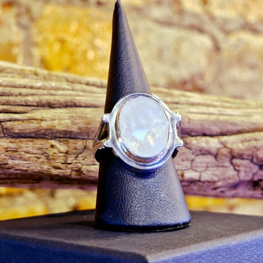 Faceted Moonstone Ring with Decorative Bezel