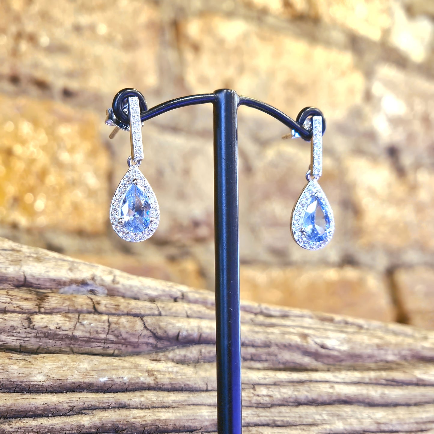 Blue & White CZ Teardrop Earrings