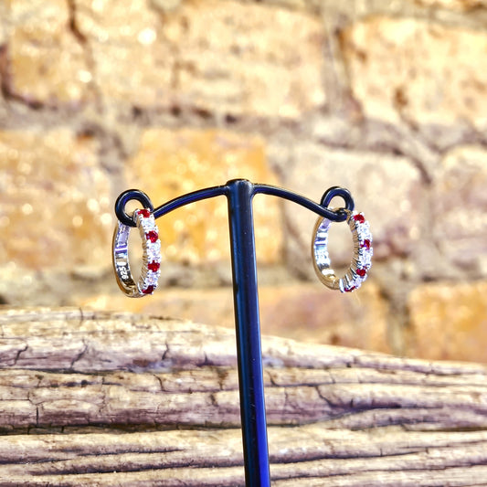 Red & White CZ Huggie Earrings