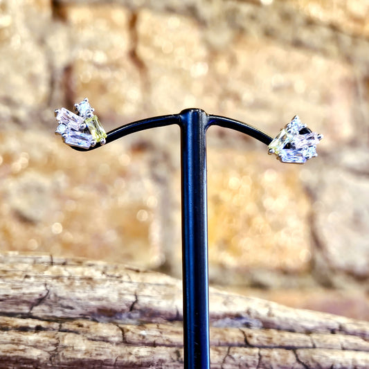 Multi-Coloured CZ Cluster Stud Earrings