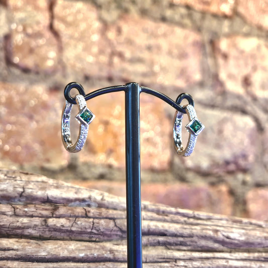 Green CZ Huggie Earrings