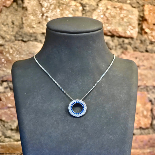 Blue & White CZ Circle Pendant