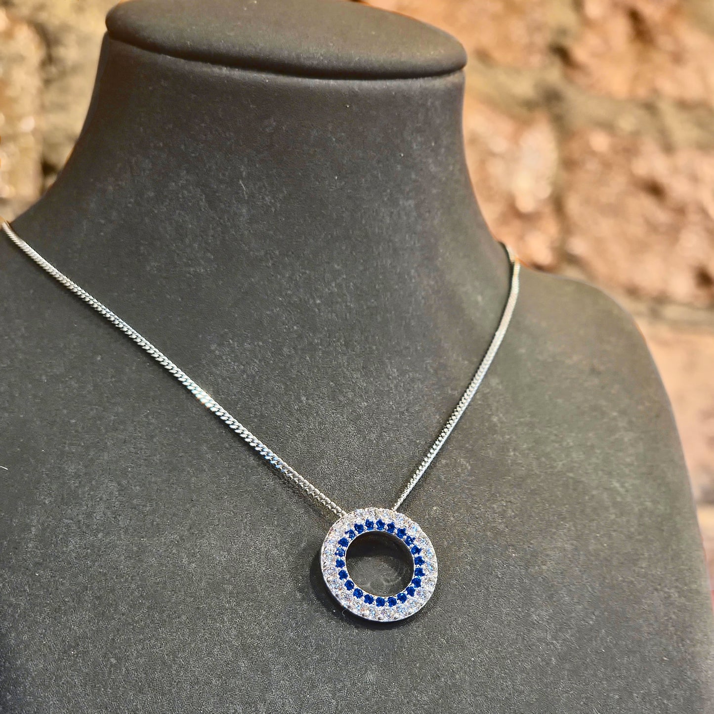 Blue & White CZ Circle Pendant
