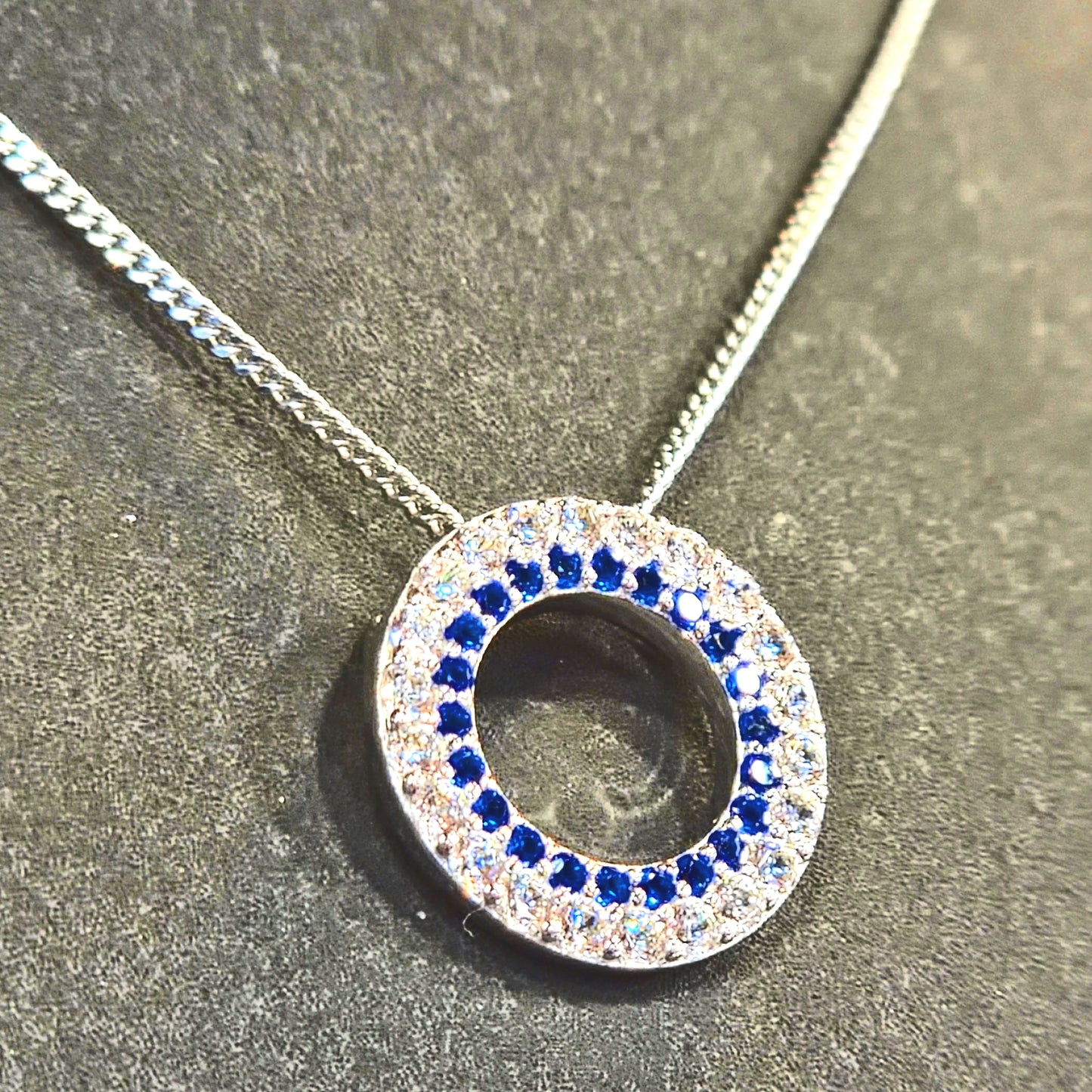 Blue & White CZ Circle Pendant