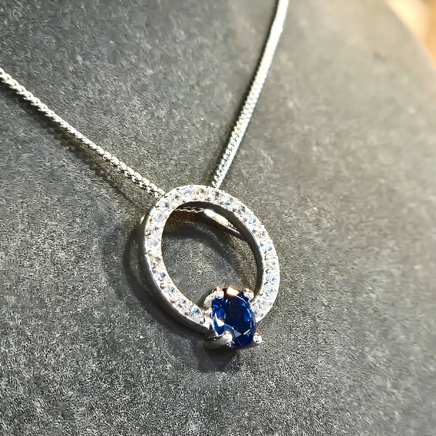 Blue Oval CZ Circle Pendant