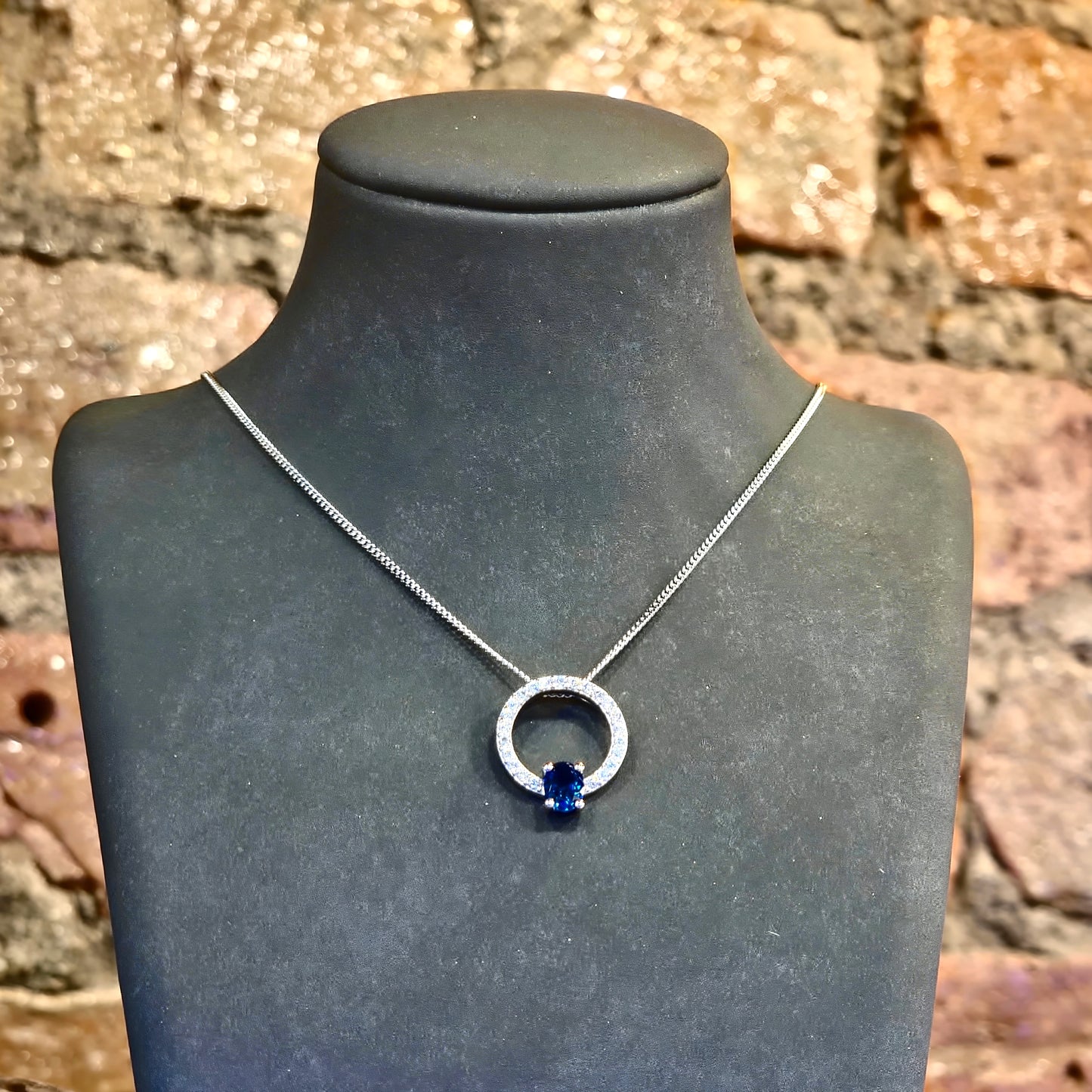 Blue Oval CZ Circle Pendant